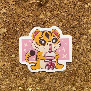 Niedlicher kleiner Bobba Tiger Aufkleber, Bubble Tea Aufkleber, Kawaii Tiger Aufkleber, Chibi Aufkleber, Tier Aufkleber - Matte Finish