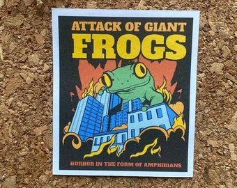 Attack of Giant Frogs Sticker Movie Theater Sticker Retro Frog Sticker Vintage Sticker - Matte Finish