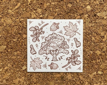 Acorn Tree Sticker Cute Autumn Sticker Acorn Leaf Sticker Love the Nature Sticker Autumn Lover Sticker - Matte Finish