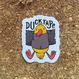 Ducktape sticker grappige gele eend sticker ducttape cartoon eend sticker nerd sticker geek sticker vogel sticker ironische sticker bookish