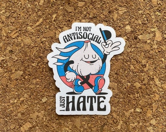 Antisocial Garlic Sticker: Retro Matte Finish