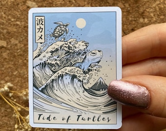Tide of Turtles Sticker Great Wave of Kanagawa Sticker Color Stroke Sticker Pastel Color Sticker Abstract Art Sticker - Matte Sticker
