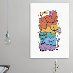 LGBTQ Cat Tower Poster: Pride Month Rainbow Flag Print