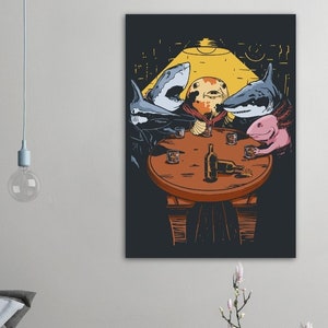 Meerestiere Kunstdruck Cartoon Ozean Tierposter Haifischposter Axolotl Print Haifischwoche Kunstdruck Nachtclub Wandkunst