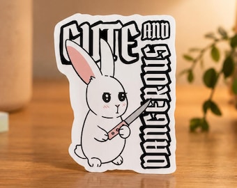 Cute and Dangerous Bunny Sticker, Funny Rabbit With Knife Vinyl Decal, Waterproof Laptop Water Bottle Sticker, Kawaii Pet Lover Gift