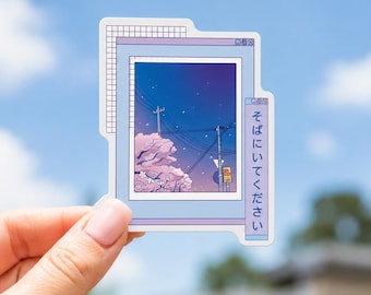Adesivo Vaporwave con fiori di ciliegio: applicazione per computer con arte giapponese - Arte informatica Y2K - Adesivo con tradizione giapponese - Decalcomania Cybercore