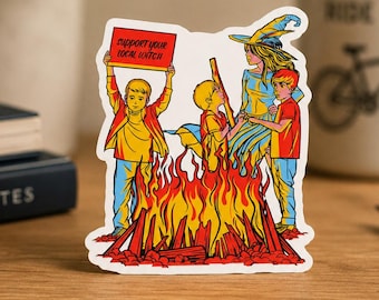 Aufkleber „Unterstütze deine lokale Hexe“, Hexen-Halloween-Vinylaufkleber, wasserfester Laptop-/Wasserflaschenaufkleber, gruseliges feministisches Geschenk-Kunstwerk