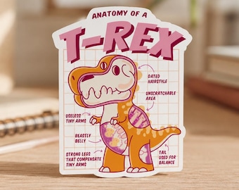 Anatomy of a T Rex Sticker, Cute Dinosaur Vinyl Decal, Funny Dino Waterproof Laptop Water Bottle Sticker, Jurassic Kids Gift