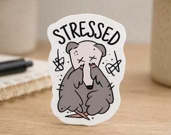 Stressed Possum Sticker, Funny Opossum Decal, Anxiety Humor Vinyl Sticker, Waterproof Laptop Water Bottle Decal, Weird Animal Gift