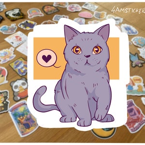 Pegatina de gato gris, linda pegatina de gatito, pegatina de gatito kawaii, ilustración de gato, calcomanía de mamá gata y amante de los gatos, pegatina de antidepresivos