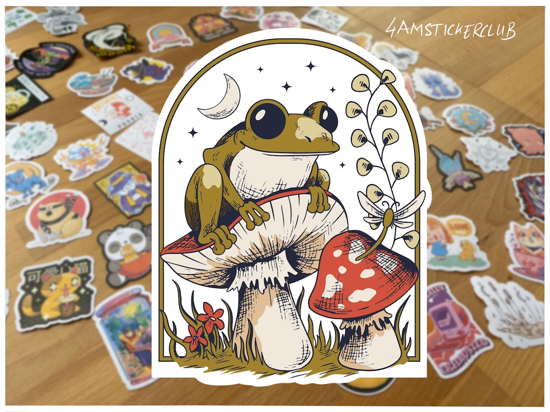 Whimsical Frog Mushroom Sticker – Vinyl Waterproof Cottagecore Nature ...