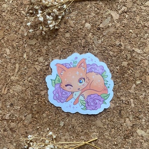 Kawaii Fox surrounded by purple roses Sticker Fox Sticker Kawaii Animal Sticker Cute Fox Sticker Manga Style Sticker - Matte Finish