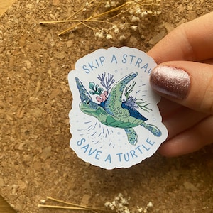 Speichern Sie eine Schildkröte überspringen Sie einen Strohhalm Aufkleber Schildkröten-Aufkleber Speichern Sie die Erde Aufkleber Tag der Erde Aufkleber Ocean Lover Aufkleber - Matte Finish