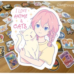 Anime Girl & Cat Sticker: Kawaii Manga Art Decal