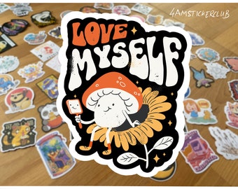 Love myself sticker self love and self care sticker body positivity sticker mental health sticker retro vintage sticker illustration