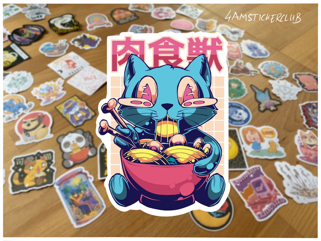 T-shirt Manga Anime - Design "Chat Ramen Nouilles" - Coton, Coupe Régulière, Noir - Homme, Marque Gildan