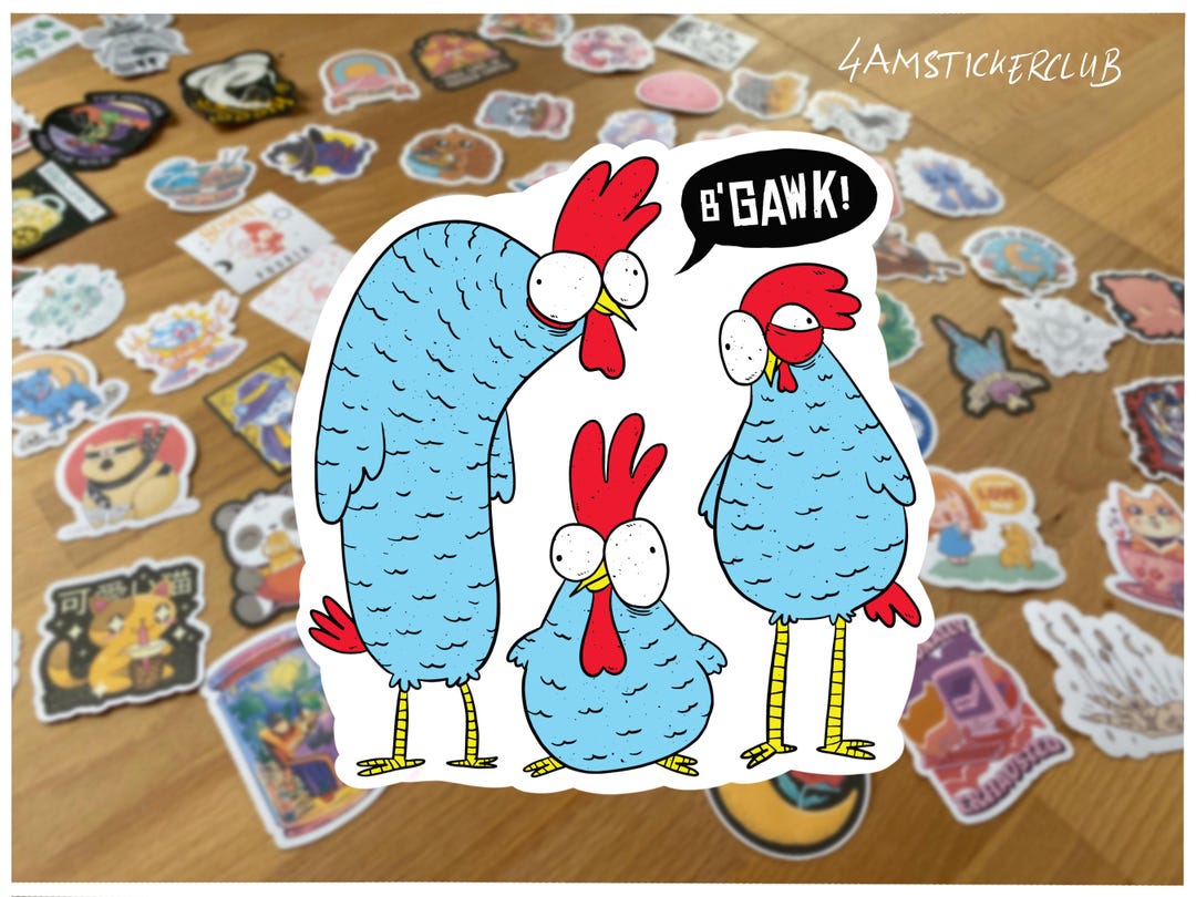 Funny Chicken Sticker Set B’gawk Cartoon Hen and Rooster Vinyl ...