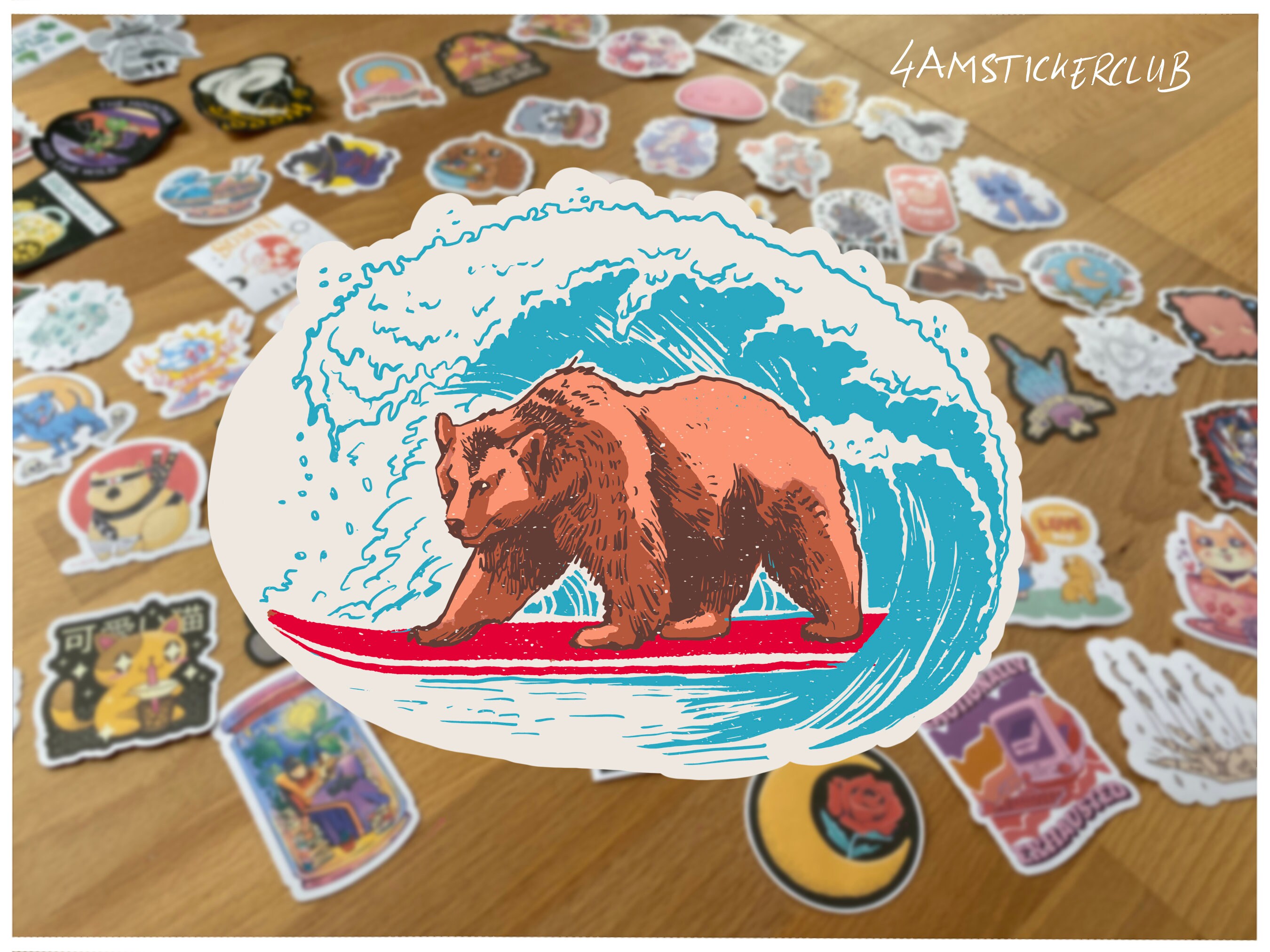Brown bear surfing down a big wave sticker california surfing sticker retro sticker brown bear sticker cali bear surf sticker surfer gift
