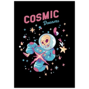 Cosmic Dreams poster ruimte muur kunst skelet astronaut poster maan en ster poster astronaut galaxy muur kunst digitale print