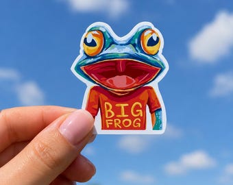 Sticker grande grenouille : aquarelle dessinée, sticker amphibiens