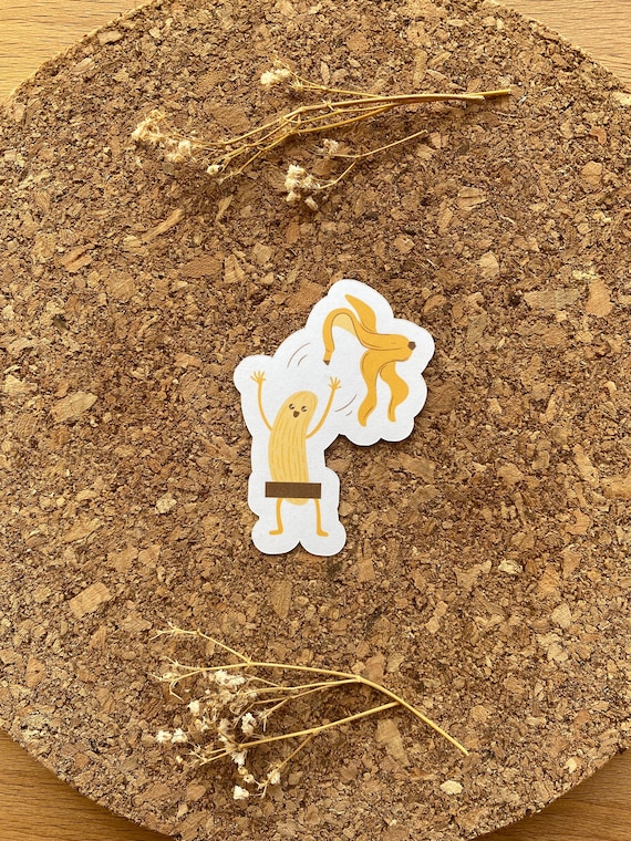 A Naked Banana Sticker throwing off it's banana peel Sticker Censored Sticker Retro color Sticker Funny Fruit Sticker - Matte Finish