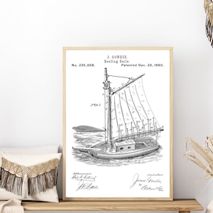 Reefing Sails Patent Poster: Vintage Sailing Blueprint Art