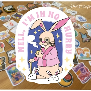 Ik heb geen haast konijn sticker schattige konijntje sticker kunst kawaii konijntje sticker sarcastische citaat sticker hydrofles sticker