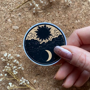 Künstlerischer Sonne und Mond Aufkleber - Retro Sonne und Mond Zeichnung Aufkleber Tarot Karte Aufkleber Zukunft sagen Aufkleber - Matte Oberfläche