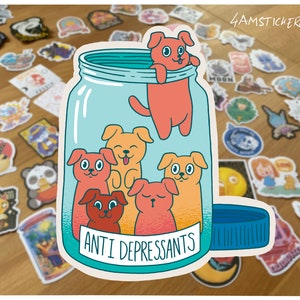 Antidepressiva Aufkleber Hunde in der Flasche Aufkleber Antidepressiva Aufkleber Hundemama Aufkleber Hundepapa Aufkleber Ich liebe meinen Hund Aufkleber Cartoonhund