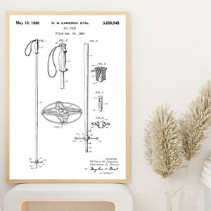 Vintage Ski Pole Blueprint Poster: Alpine Sports Technical Art