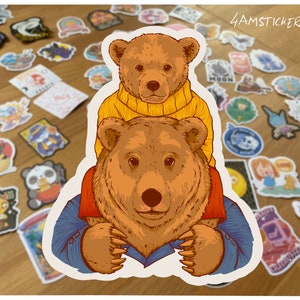 Braunbär Papa und Braunbär Sohn Aufkleber Papa Bär Aufkleber Mama Bär Aufkleber süßer kleiner flauschiger Aufkleber Wildtier-Aufkleber Cartoon-Aufkleber