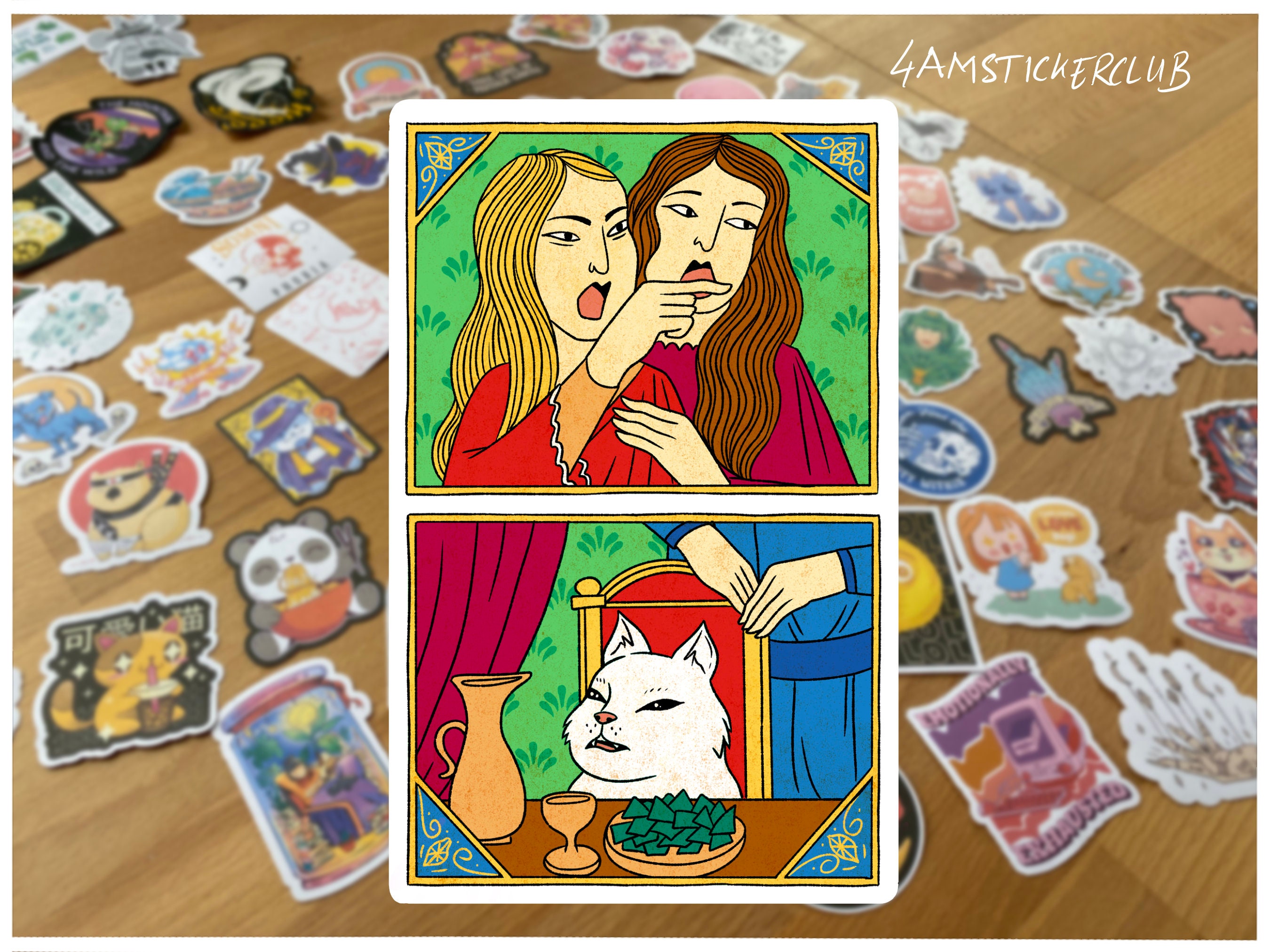 Medieval Cat Meme Sticker: Funny Woman Yelling at Cat Art - Etsy