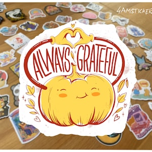 Sticker citrouille d'action de grâce toujours reconnaissante oeuvre d'autocollant vintage couleur rétro reste humble et gentil art d'inspiration sticker