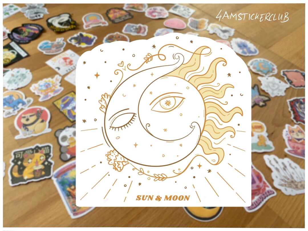 Sun and Moon Celestial Sticker, Boho Astrology Decal, Waterproof Vinyl ...
