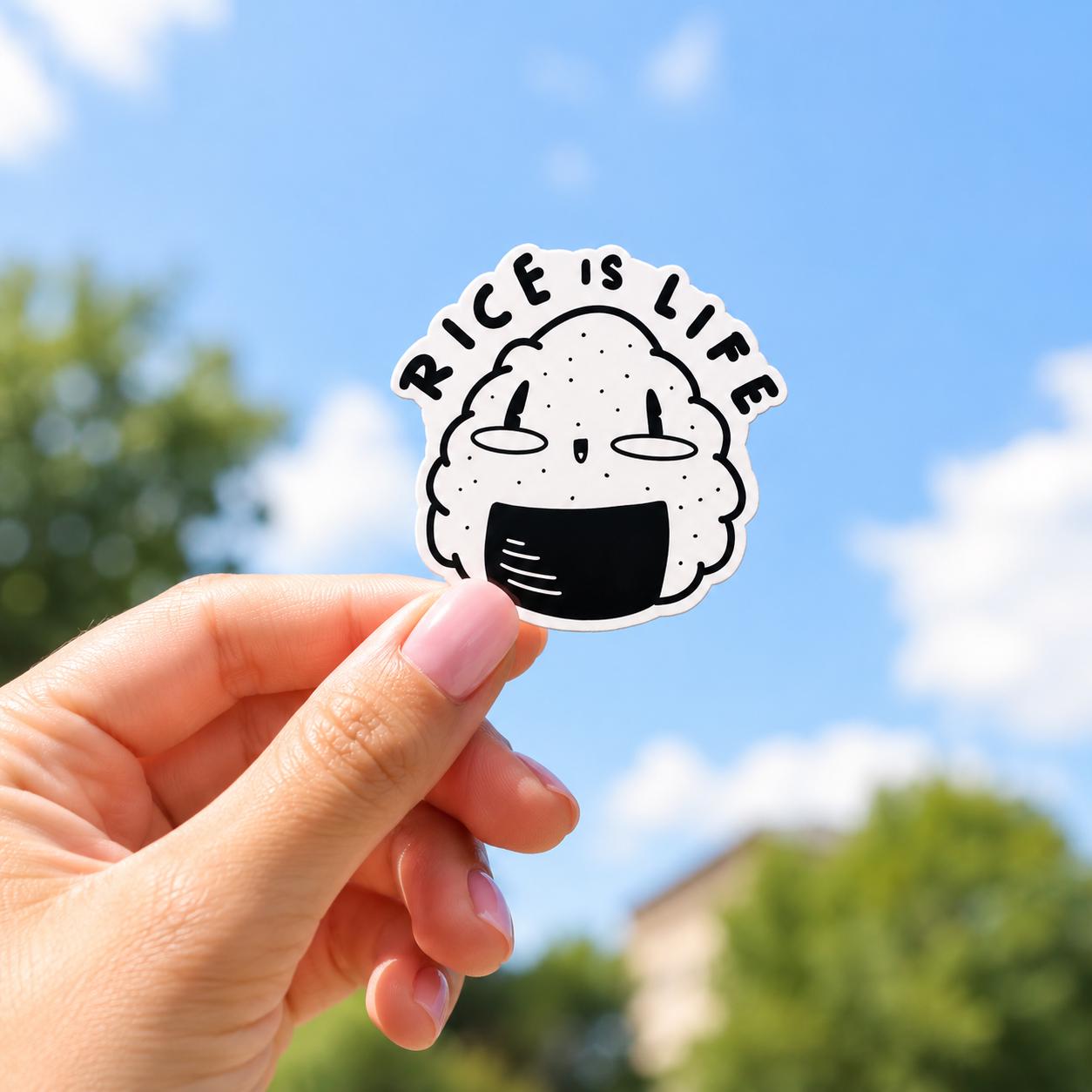 Rice is Life Sticker: Kawaii Onigiri Rice Ball, Japanese Food Art