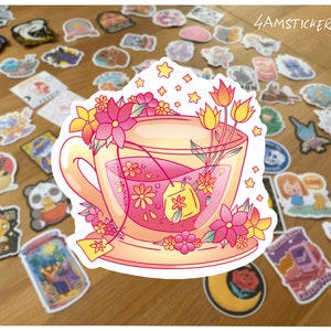 Kawaii ästhetische Teetasse Aufkleber kawaii Illustration Aufkleber verträumte Soda Getränke Aufkleber niedlichen rosa ästhetischen Abziehbild Tragflaschen Aufkleber