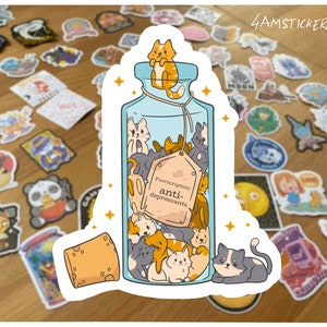 Sticker antidépresseurs dans une bouteille pour chat Sticker amoureux des chats Sticker anti dépresseurs Sticker anti-social Sticker médicament Sticker introverti