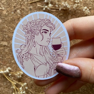 Griechische Göttin Aufkleber Weintrinken Aufkleber Rotwein Aufkleber Griechische Aufkleber Griechische Mythologie Aufkleber Weibliche Illustration Aufkleber Matte Oberfläche