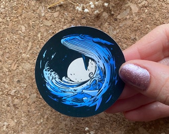 Artistic Blue Whale Sticker Esoteric Whale Sticker Spiritual Whale Sticker Ocean Lover Sticker Ocean Animal Sticker - Matte Finish