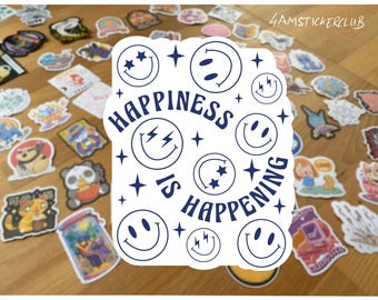 Glück geschieht Aufkleber Vinyl wasserdicht positive Vibes Smiley Gesicht Retro ästhetische Aufkleber für Laptop Wasserflasche Journal