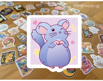 Grey chinchilla surrounded by hearts sticker vaporwave art sticker vapor wave artwork manga style sticker aesthetic sticker art