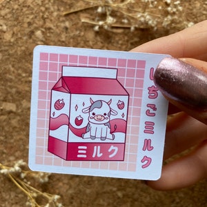 Kawaii Strawberry Milk Sticker Kawaii Food Sticker Manga Sticker Anime Sticker Vaporwave Sticker Aesthetic Sticker - Matte Finish