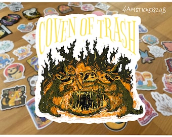 Coven of Trash Sticker Witchy Raccoons Cauldron Vinyl Waterproof or Paper Sticker for Laptop Water Bottle Journal Spooky Goth Humor