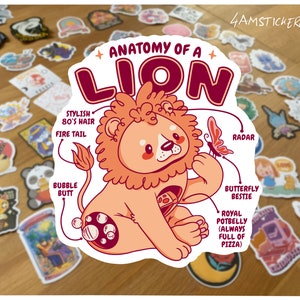 anatomie van een leeuw sticker bladwijzer sticker anatomie van een leeuw leeuw decor leuke leeuw artwork grappige anatomie van dieren leeuw sticker art kawaii sticker
