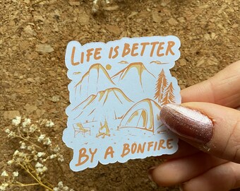 Bonfire Camping Sticker: Matte Nature Lover Decal