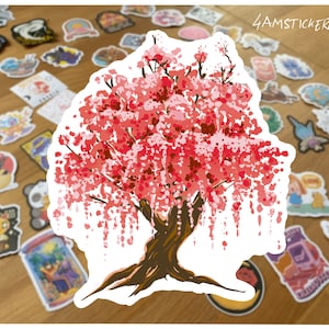 Sticker cerisier japonais en fleurs oeuvre d'art rosâtre oeuvre d'art sakura sticker cerisier japonais illustration amour japonais traditionnel