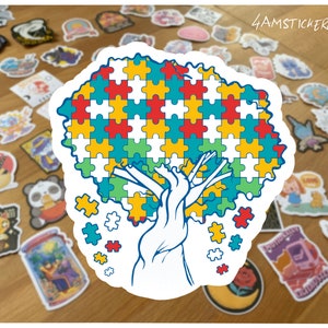 Pegatina de árbol de rompecabezas de concienciación sobre el autismo, pegatina colorida para el autismo, vea la etiqueta, no la pegatina para la mamá autista, pegatina para padres