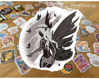 Dark Gothic Skeleton Fairy Sticker Aesthetic Vinyl Waterproof or Matte Paper Sticker for Journal Laptop Macabre Fantasy Gift