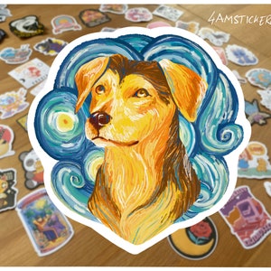 Adesivo noite estrelada van gogh adesivo cachorro van gogh adesivo noite estrelada adesivo temático de pintura a óleo adesivo retrô vintage moderno minimalista