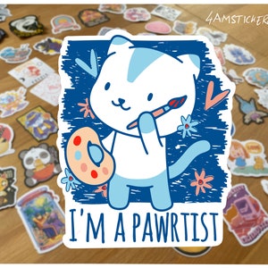 Pawrtist Cat Sticker: Funny Cartoon Artist Artwork